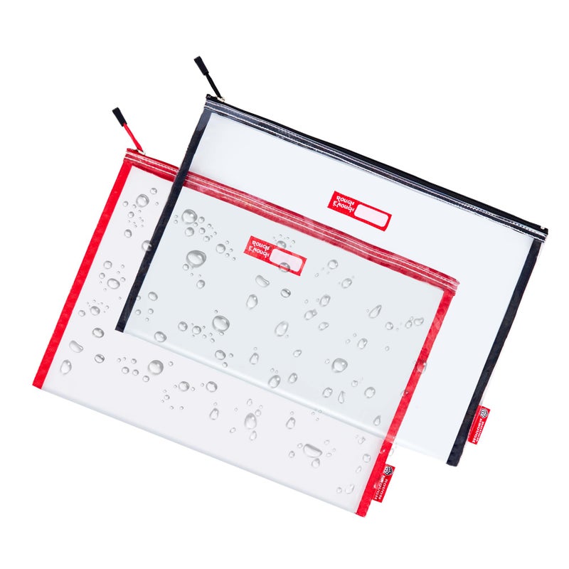 RE ROUGH ENOUGH Rough Enough Plastic File Folder Clear Document Holder Bag Zipper Pouches Bags for Organizing A4 Paper Letter Office Teacher Art Supplies Storage - Image 1